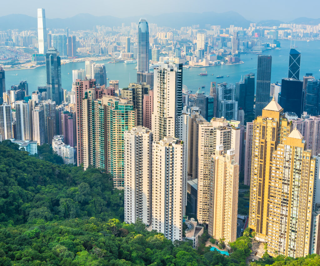 Beautiful architecture building exterior cityscape of hong kong